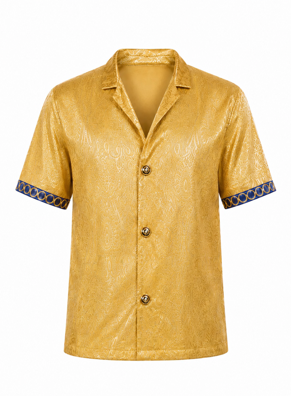gold button up dress shirt kamemir Button Down Shirt Men Men's Short Sleeve Dress Shirts Stretch Stain  Shield Casual Button Down Shirts Solid Formal Shirt(Gold,XL)
